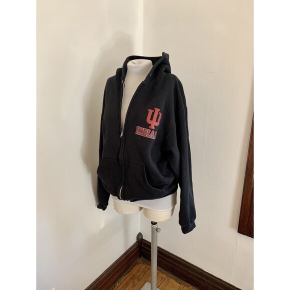 VTG 2000s y2k Russell Indiana Univ IU Hoosier Sweatshirt Hoodie Blk Zip Cotton l - Picture 13 of 16